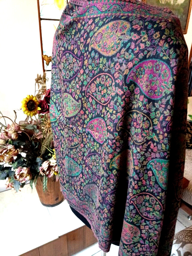 KANI JAMAVAR SCARF Black Paisley soft STOLE Handcrafted 100% Cashmere Pashmina