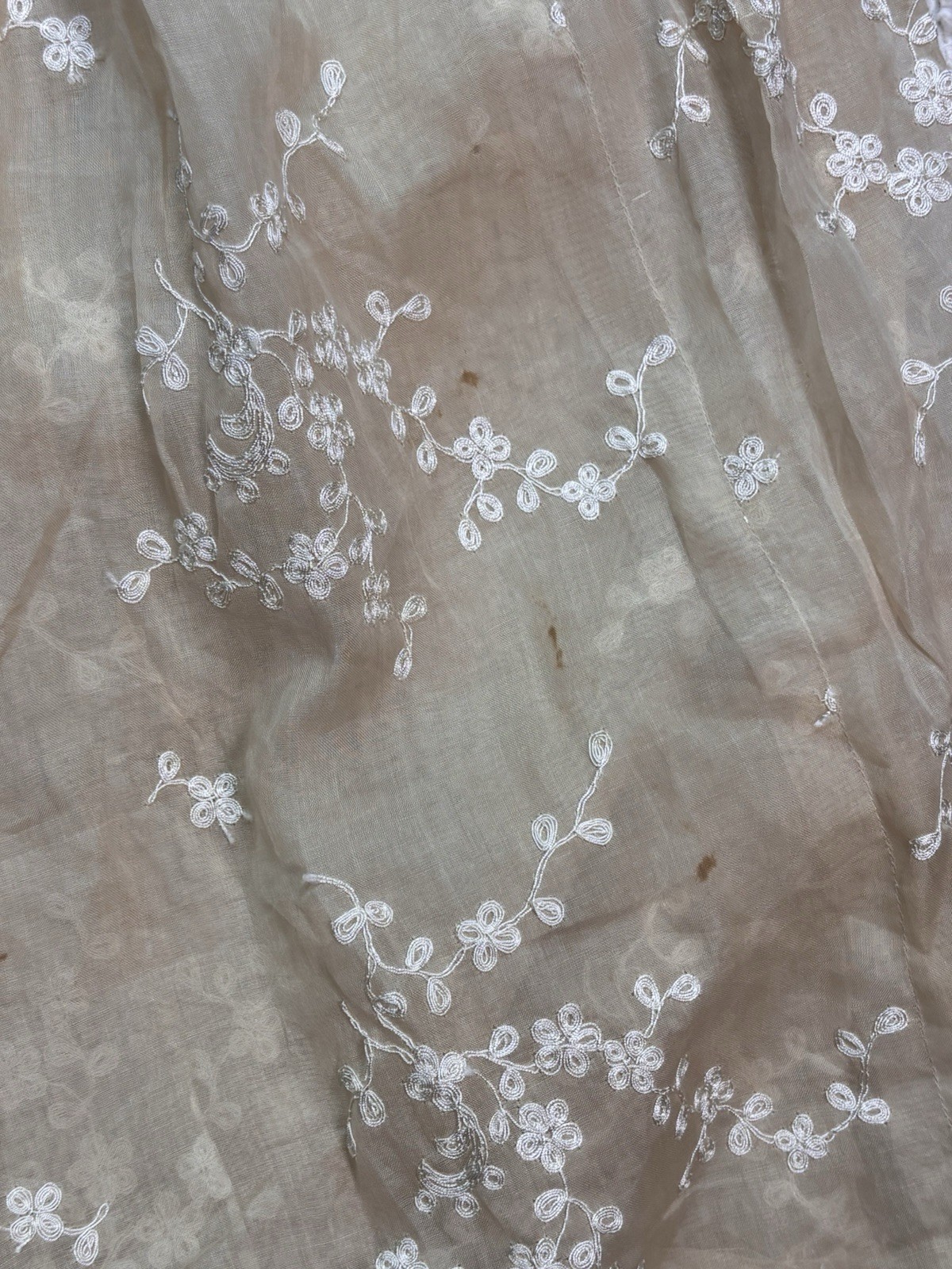 Post 1930s Sheer Organdy Party Dress Formal Embroidered Tea Gown Talon Side Zip