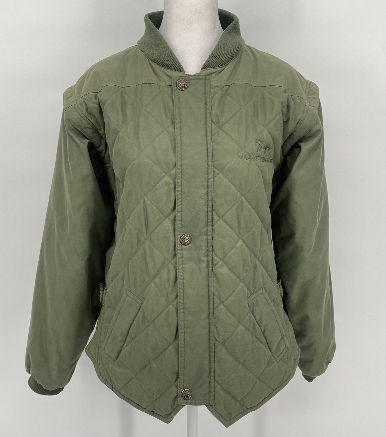 Mountain Horse Quilted Jacket Womens Medium Green Detachable Sleeves Equestrian