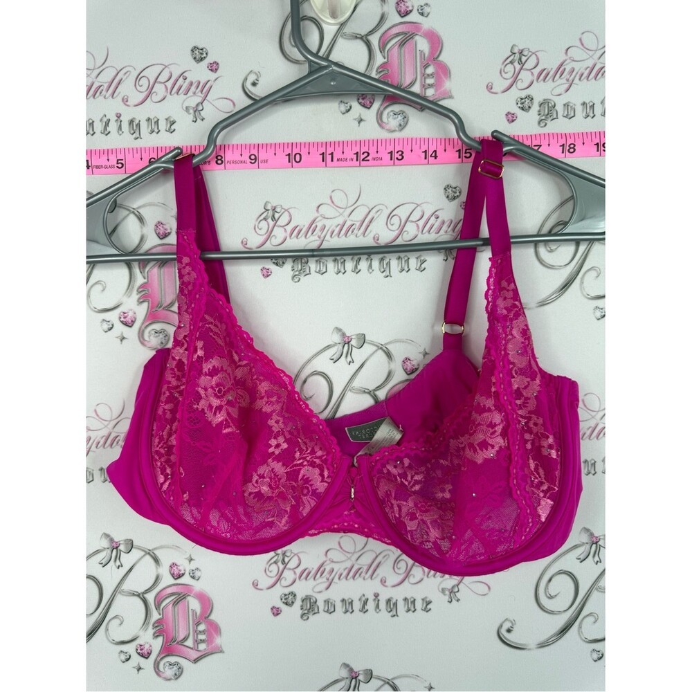Victoria’s Secret bra neon pink lace rhinestone Hot Pink Lace Underwire Bra 36DD