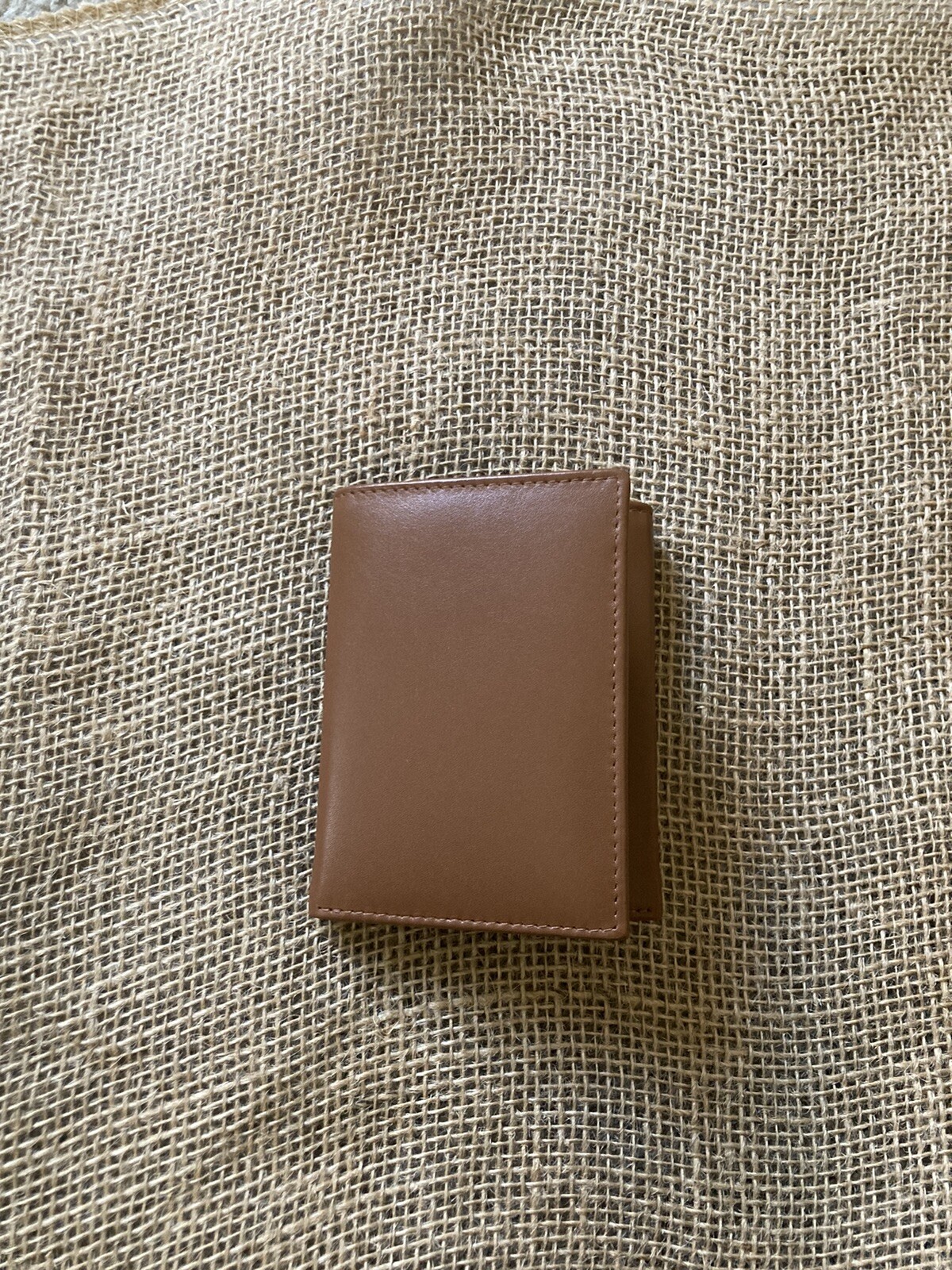large trifold leather wallet Cognac Color, 8 Card Slots, 1 Id Window