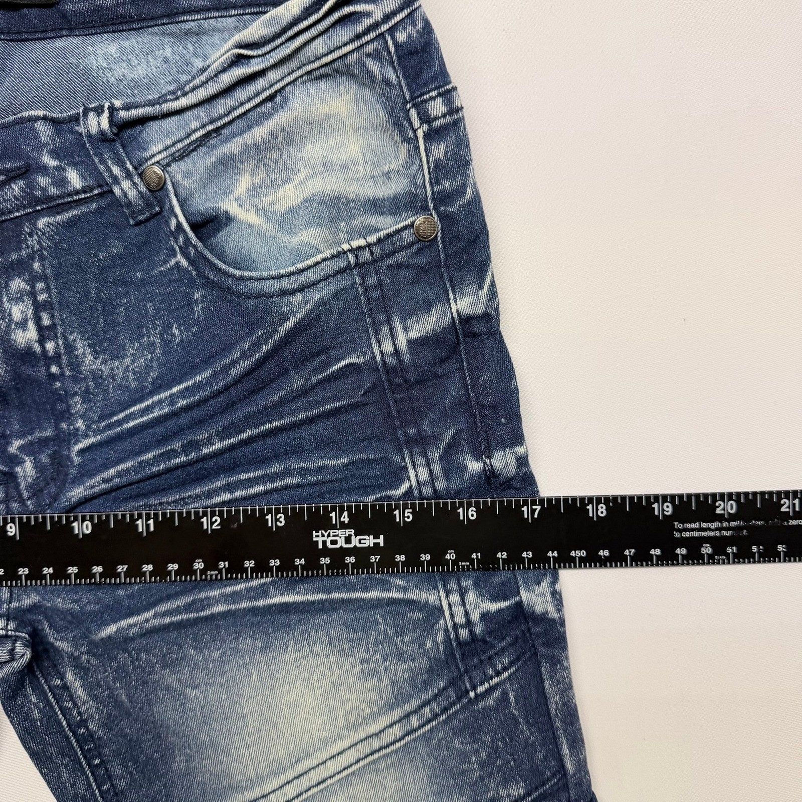 Denim & Rivets Mens Size 12 Blue Acid Wash Moto Biker Slim Stretch Jeans Ribbed