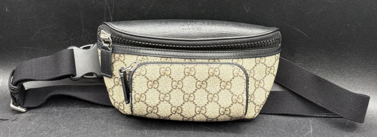 GUCCI GG SUPREME CANVAS BELT BAG BLACK LEATHER WAIST CROSSBODY FANNY (MVP038876)