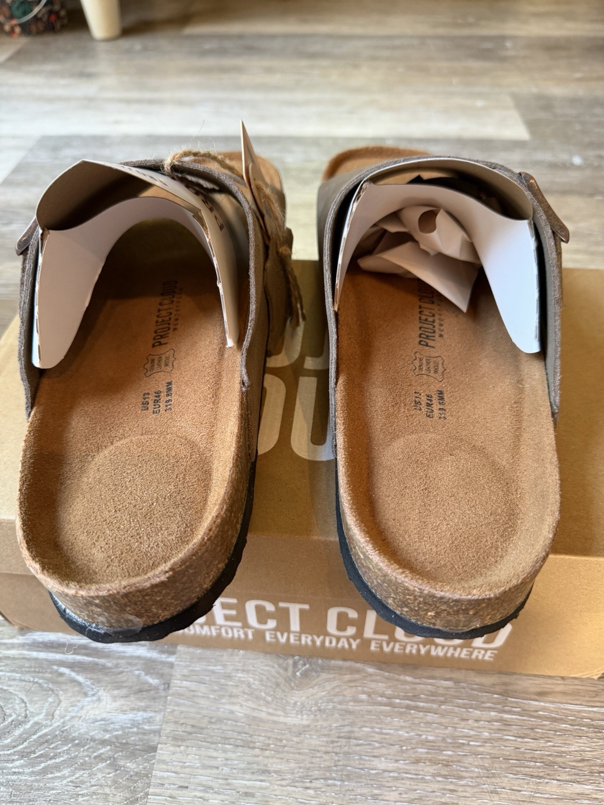 PROJECT CLOUD Men’s Sandals 100% Genuine Leather & Memory Foam Cork Footbed 13