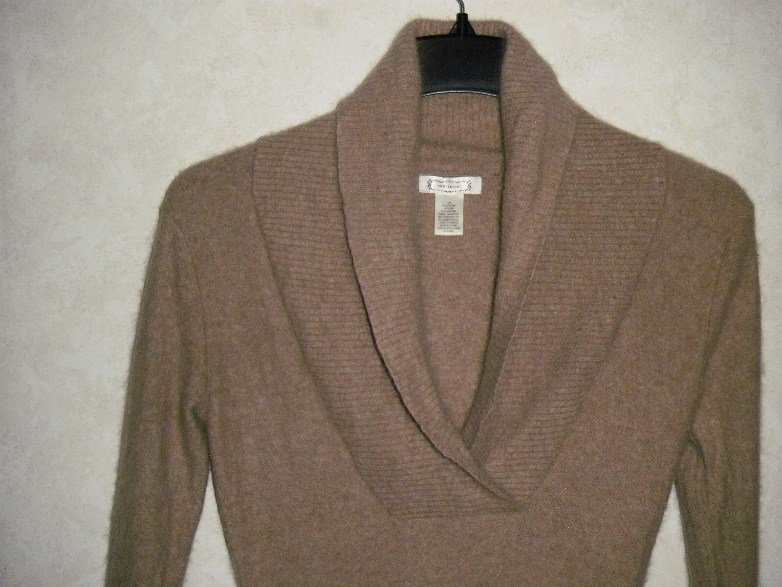 Aphorism Sweater Women L Tan Angora Rabbit Hair Wool Blend Shawl Long Sleeve
