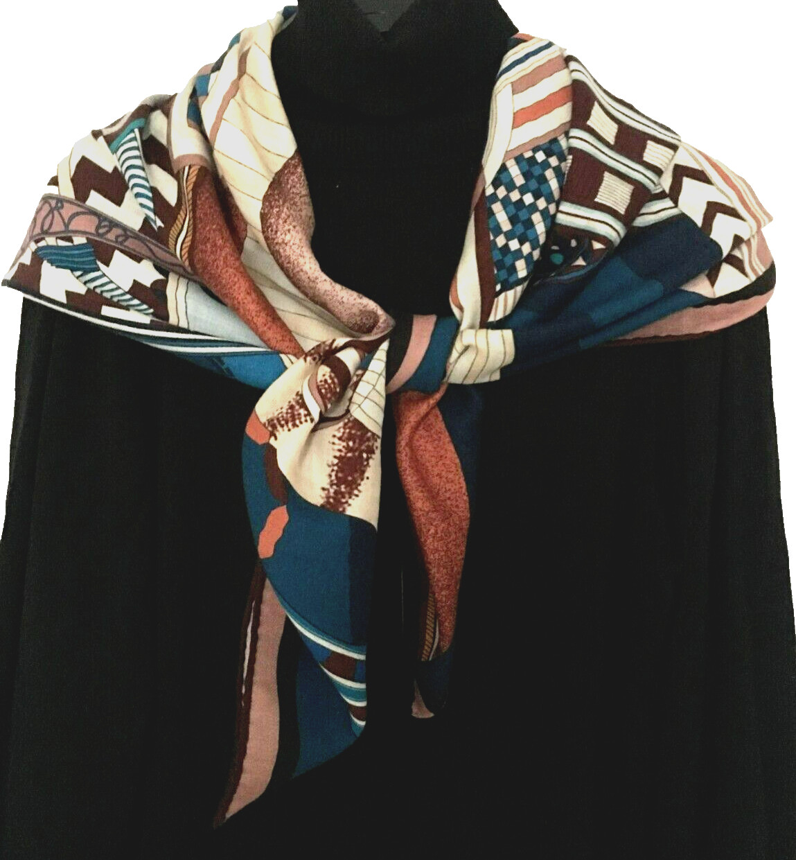 41″x41″Blue Saddle Print 70% Cashmere 30% Silk Thin Scarf Shawl 105x105cm 12-14