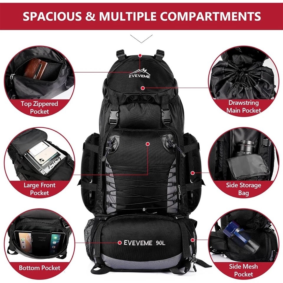 80L/100L Outdoor Travel Backpack Rucksack Camping Tactical Hiking Trekking Bag