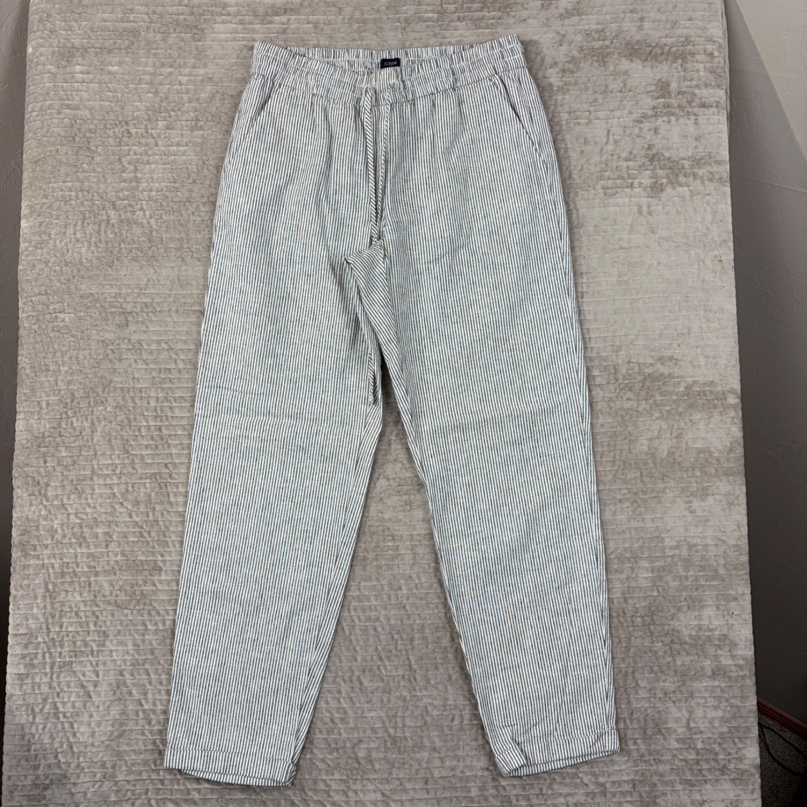 J.Crew Seaside Pant 8T Tall Linen Blend Ticking Stripe Navy White BO909 SP24