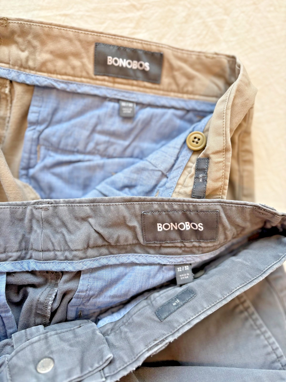 2 Pairs of Men’s Bonobos Slim Fit Pants 32×32 Button Close and Chino Style