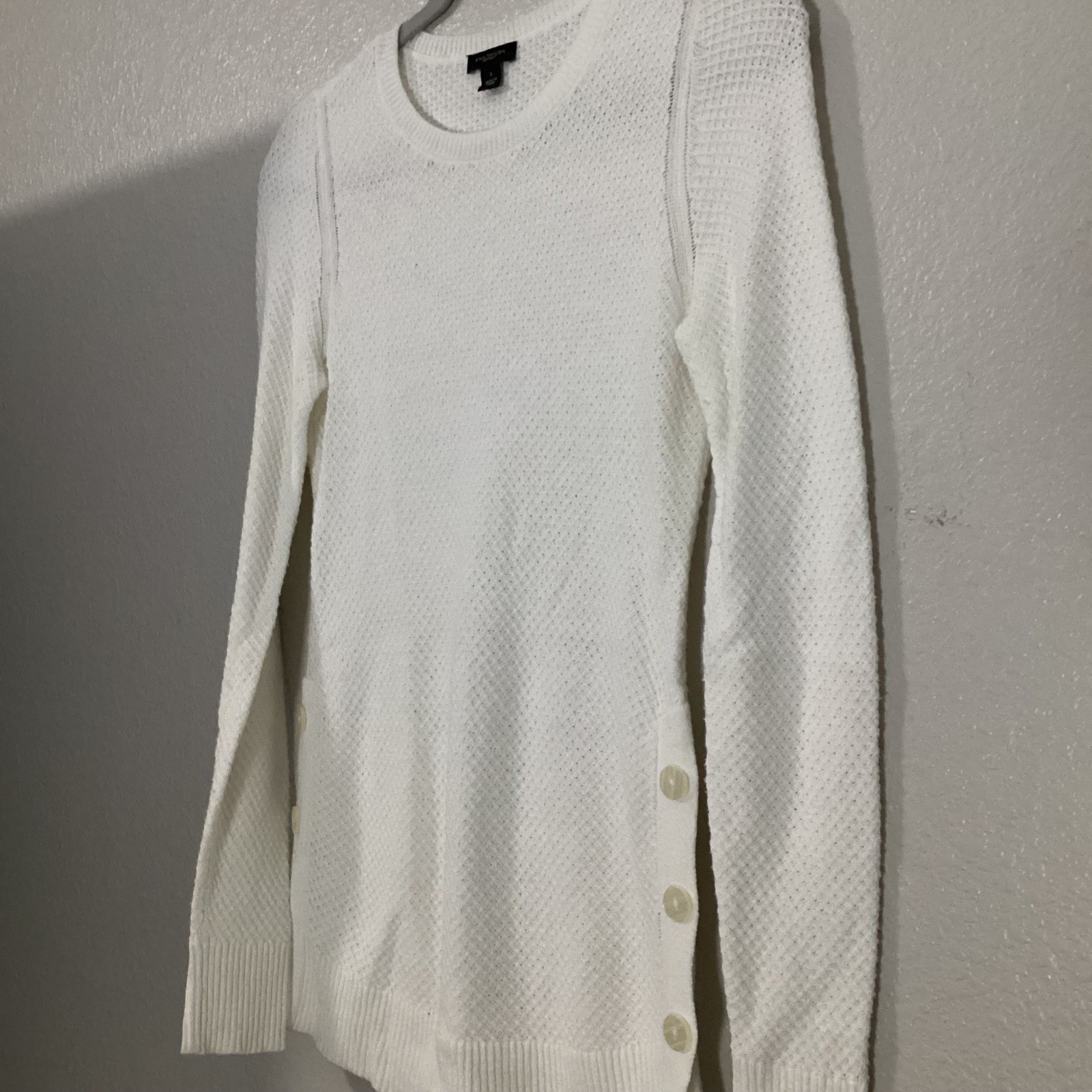 Ann Taylor Factory Cream Button Accent Textured Knit Sweater Womens
