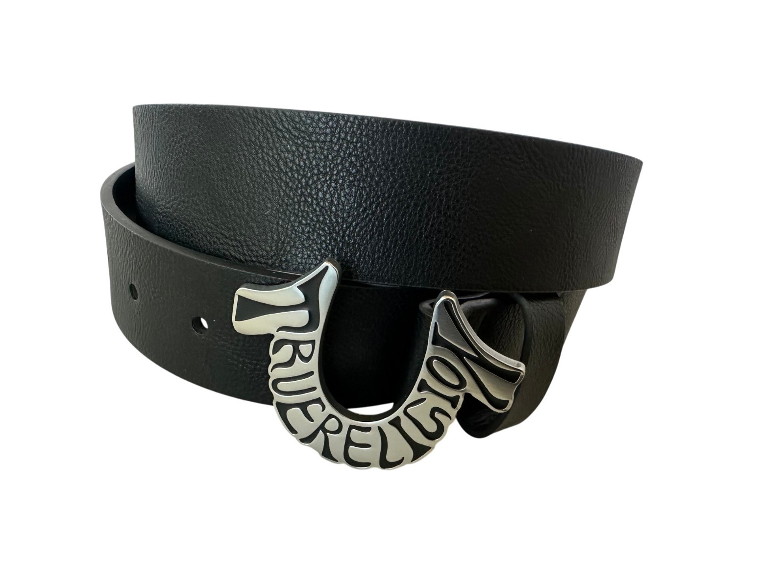 True Religion Men Belt TR304820 Shoup Leather Black Nickel Buckle $50.00