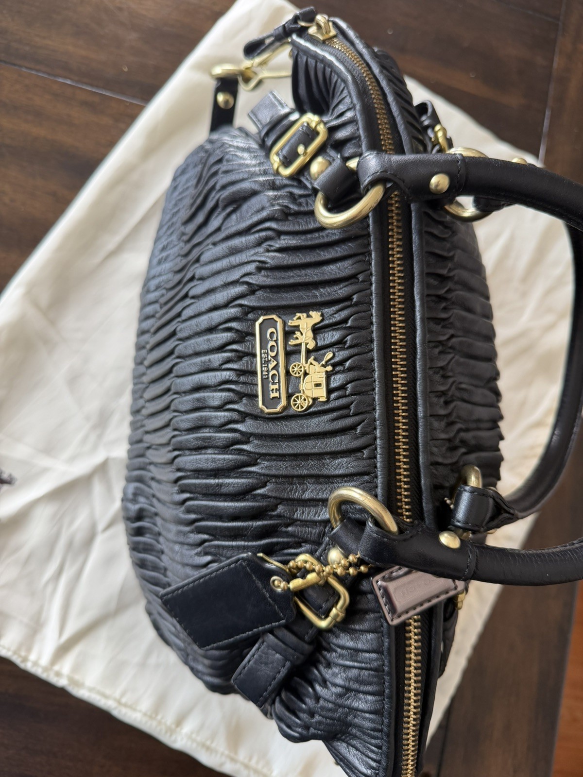 COACH Madison Pleated Leather Purse – Black with Gold-Tone Hardware F1082-15942