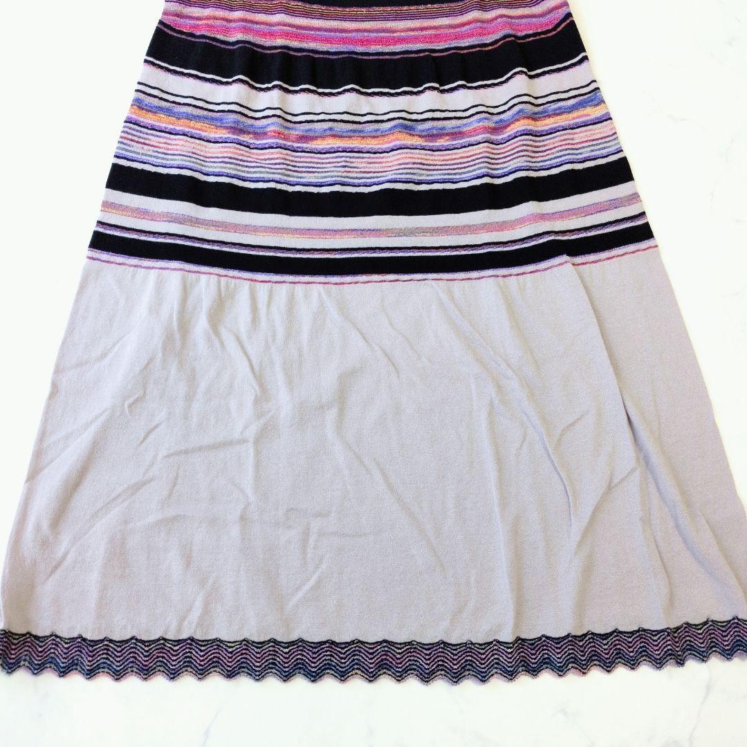 M.&KYOKO Long Knit Dress Multi-Color S Size Striped Short Sleeve