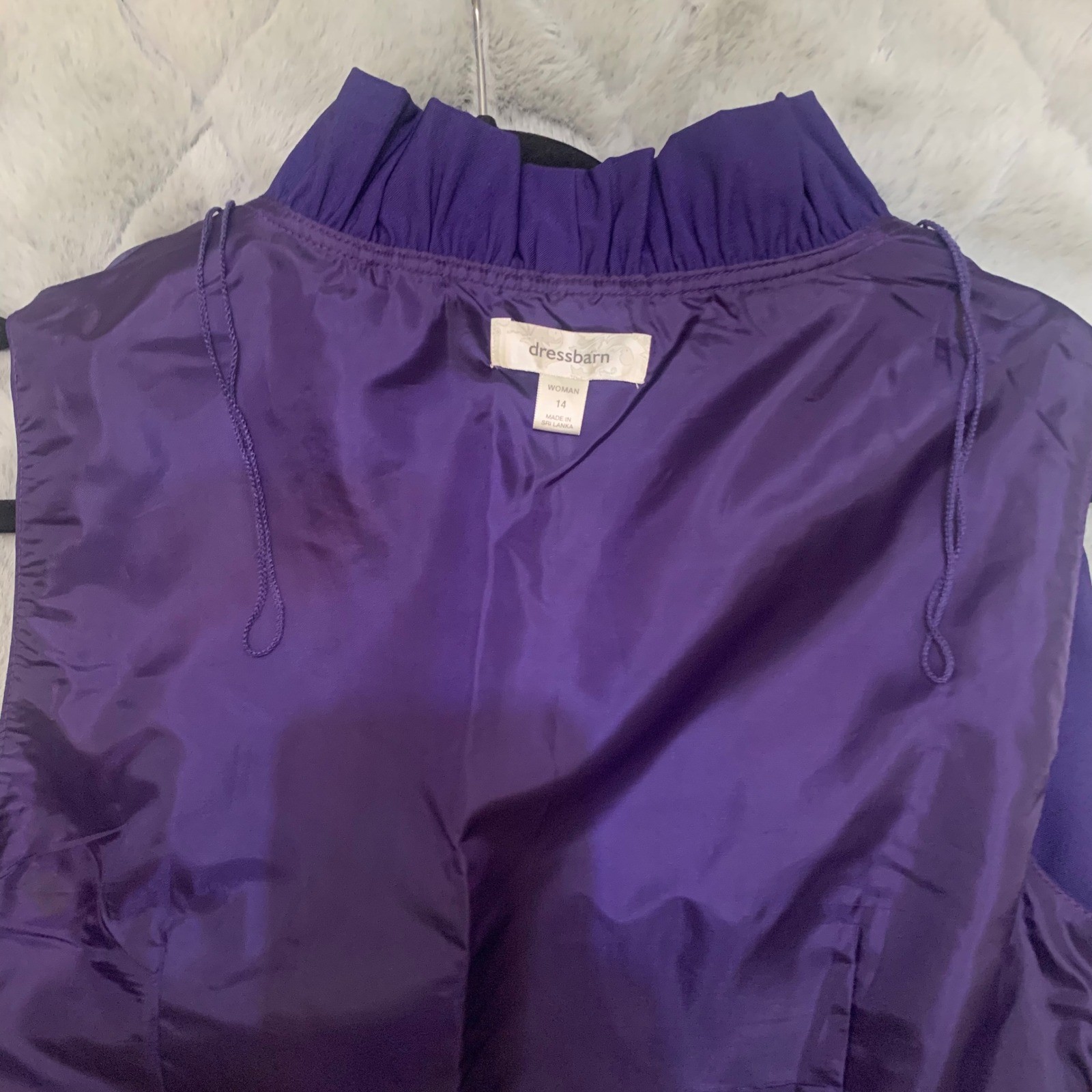 Dressbarn Womens Purple Ruffled V-Neck Sleeveless Sheath Dress Size 14 Lined
