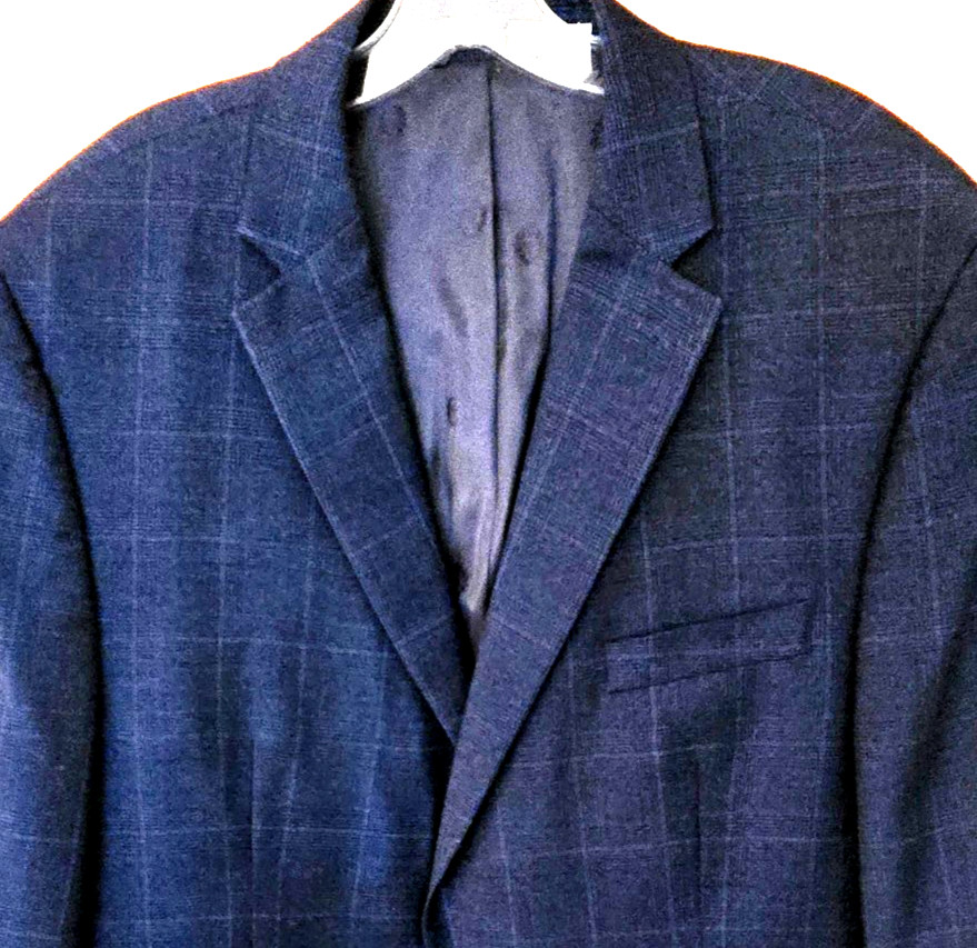 Lauren Ralph Lauren Men’s -46R 100% Wool Navy Lined 2 Button Blazer Windowpane