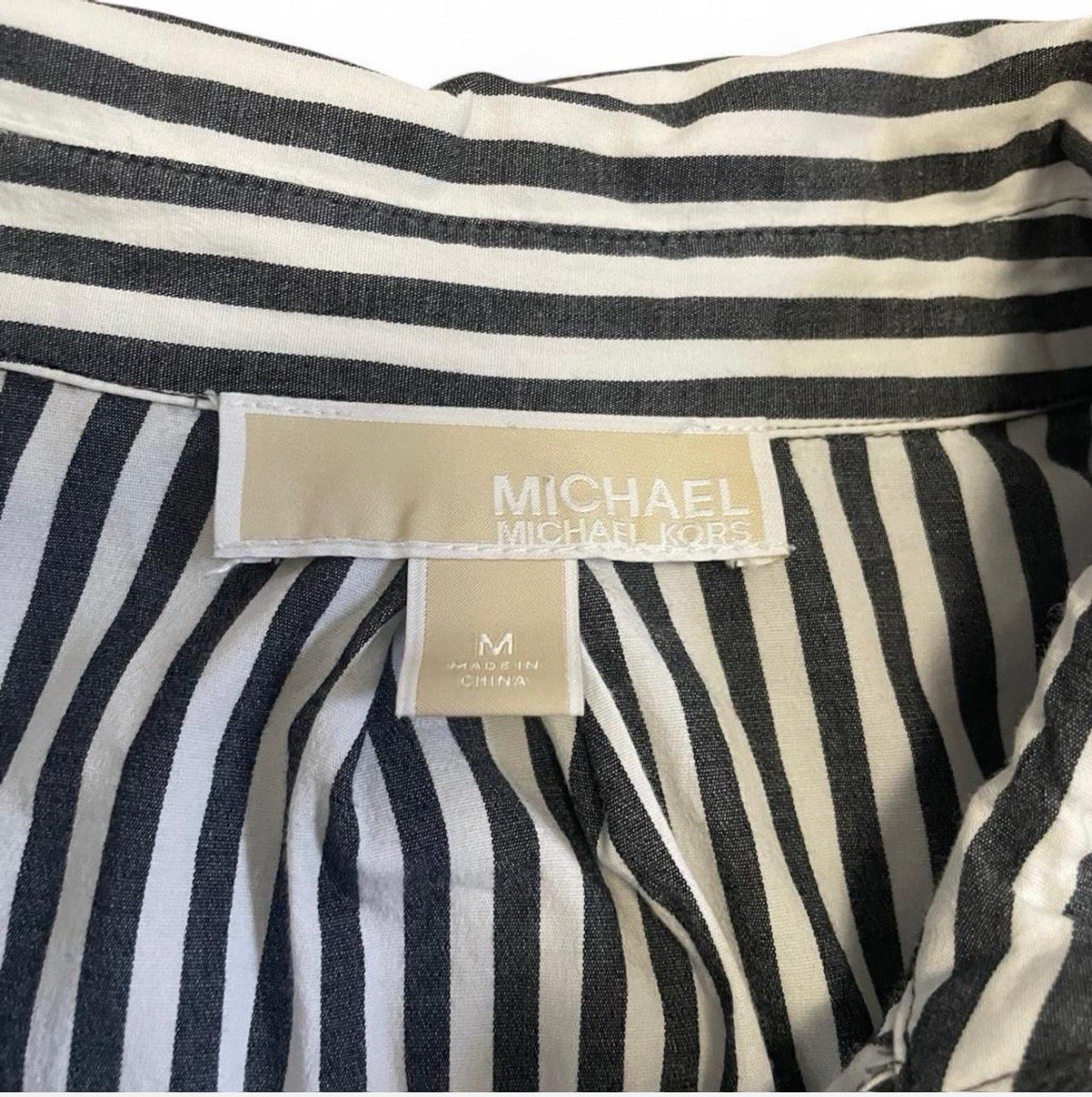 Michael Kors Black White Striped Zip Button-Up Blouse M