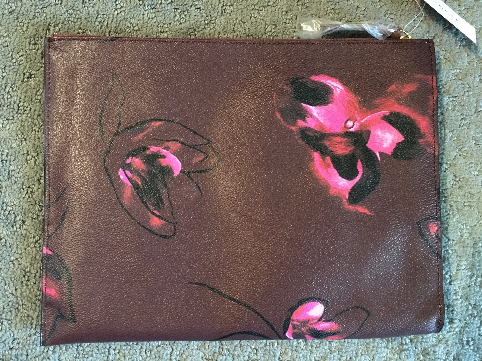NEW Banana Republic Vegan Leather Large Zip Clutch Purse Floral Black Burgundy