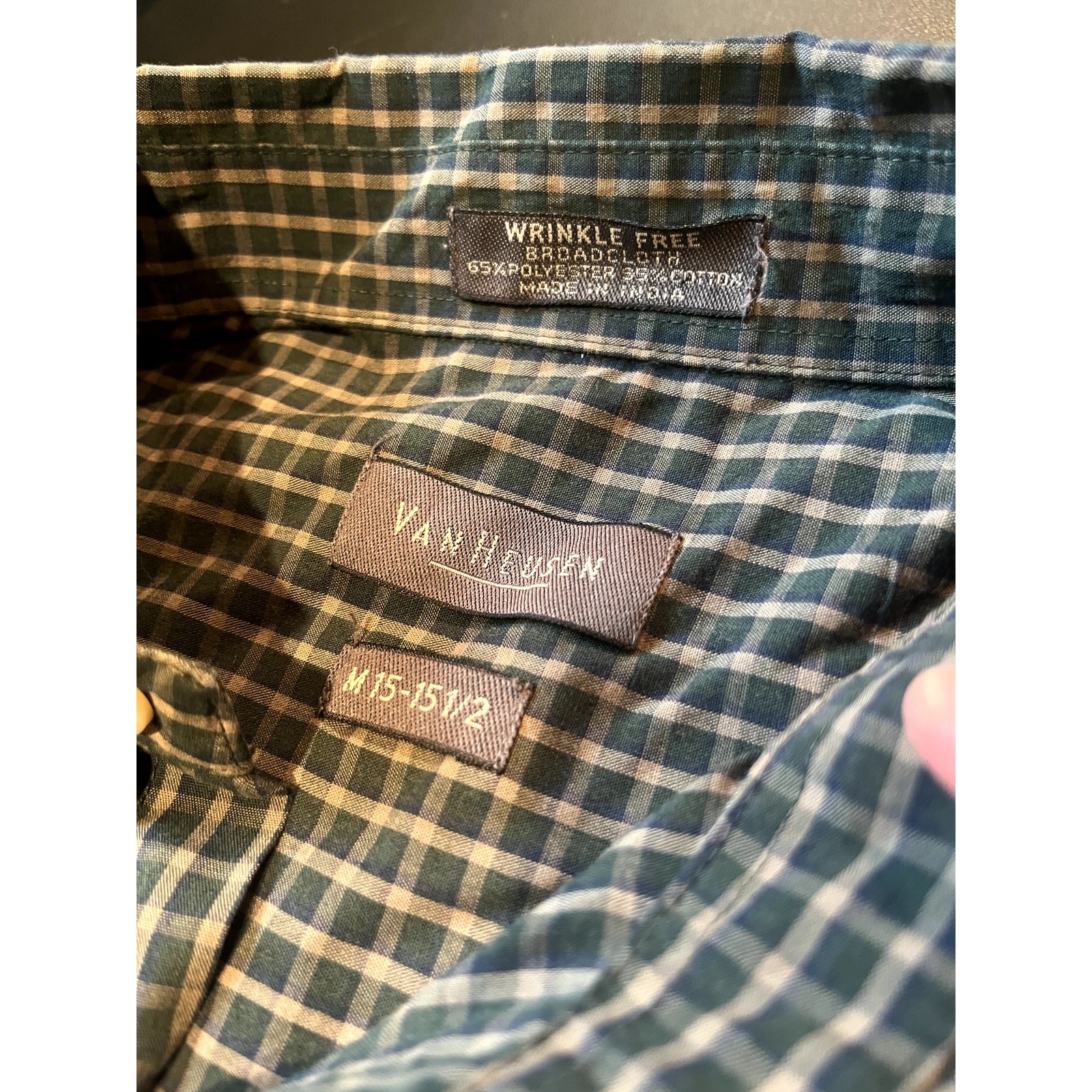 Van Heusen Button Up Shirt Mens M Green Long Sleeve Career Casual Wrinkle Free