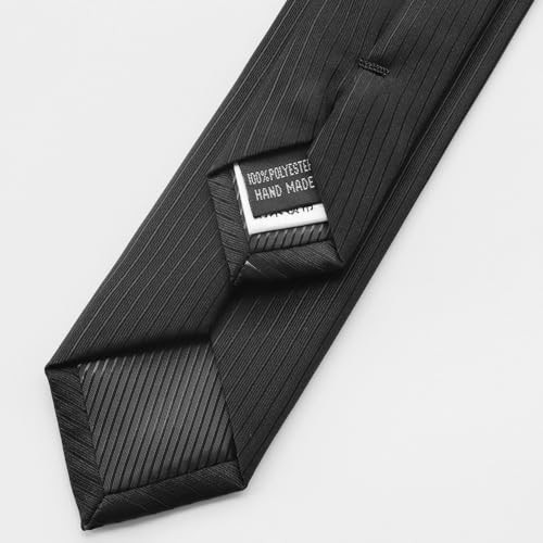 2.17” Slim Ties for Men 5.5CM Skinny Fancy Designer Necktie Black Many Line