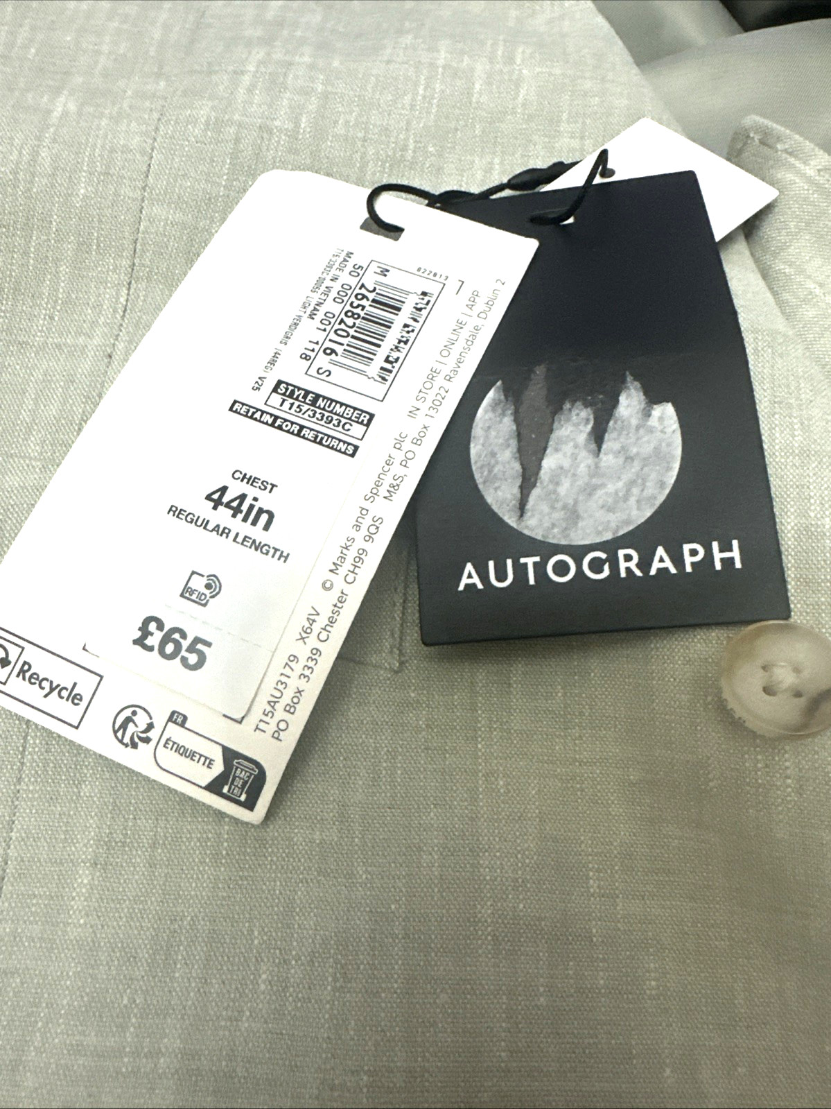 New M&S Autograph Marks & Spencer 40 44 46 light verdigris linen-blend waistcoat