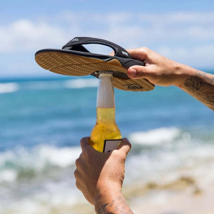 New Reef Men FANNING LOW RF0A3KIH Black Bottle Opener Flip Flop Sandal Original