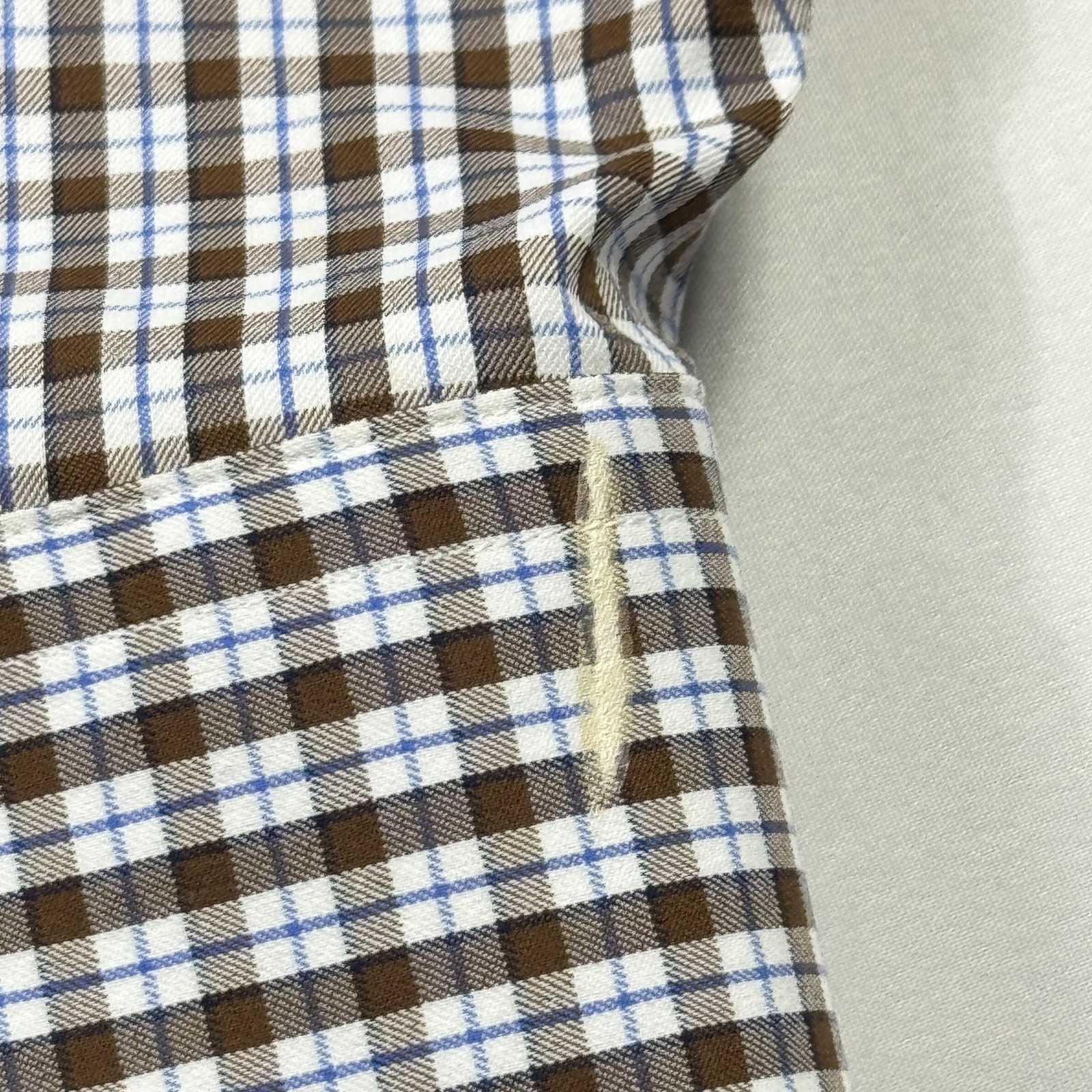 Ralph Lauren Button Shirt Mens Large Brown Blue Plaid Nylon Elastane Long Sleeve