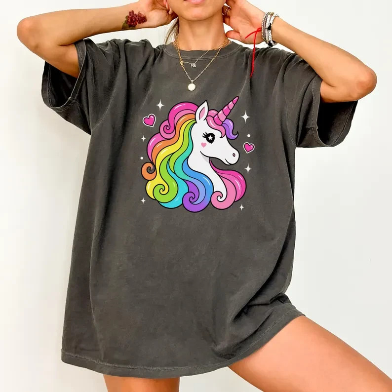Rainbow Unicorn Tee, Y2K Magical Girl Graphic Shirt