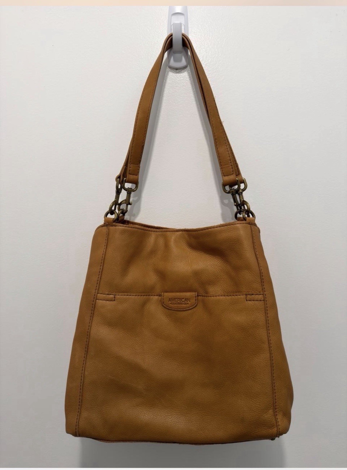 American Leather Co Genuine Leather Hobo Tote Bag Tan Dual Strap Shoulder Purse