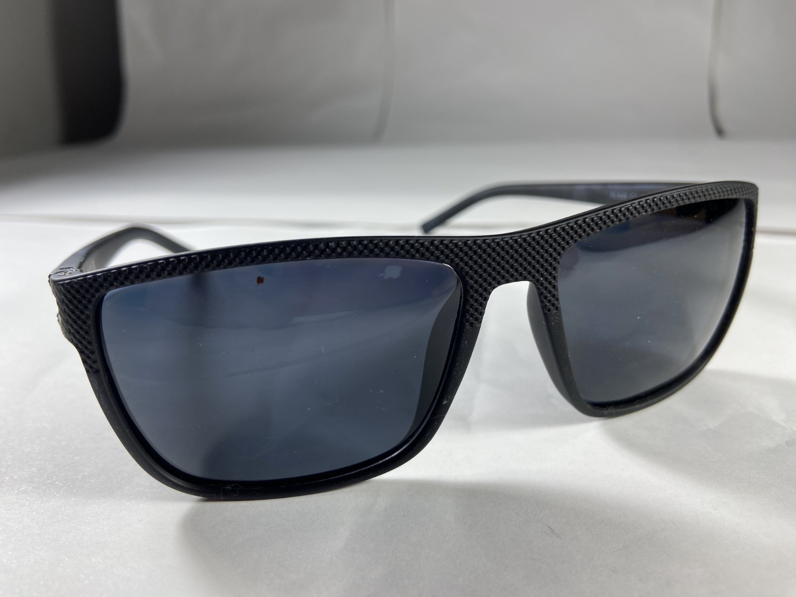 Matte Rubber Black Sunglasses Pebbled Texture Square Frames Blue Lenses FLS45 C1