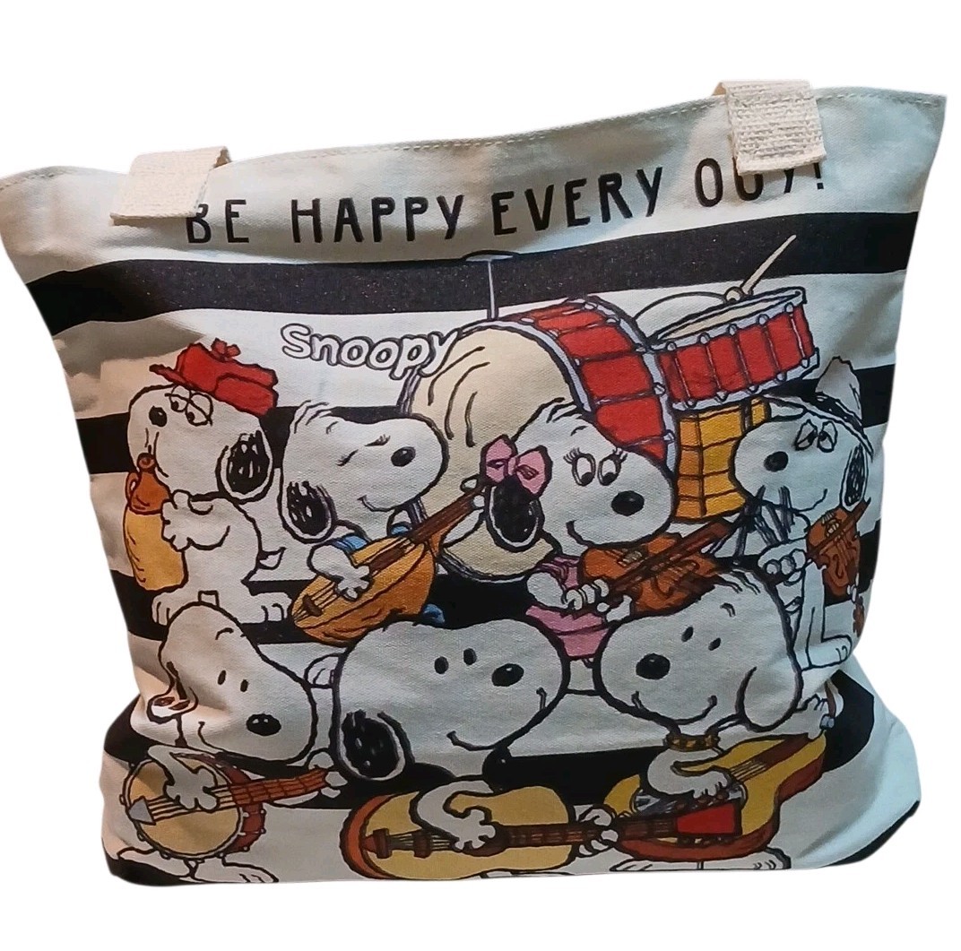 Peanuts -Large Snoopy Canvas Tote Bag,Meet Snoopy’s Family,Inside Pocket, Zipper