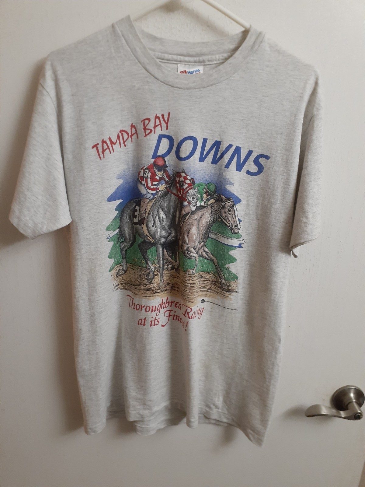 90’s Tampa Bay Downs Horse Racing T-Shirt Grey Medium