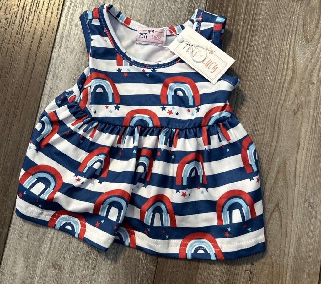 Pete And Lucy 0/3 Months Dress Rainbows Red White Blue Patriotic NWT