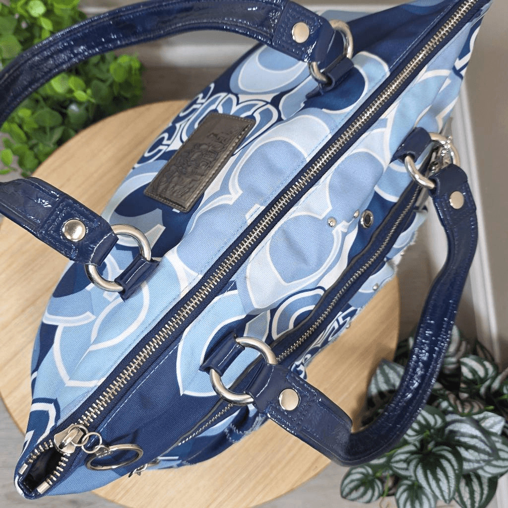 Coach RARE Poppy Pop C Glam Tote Blue Denim Applique Studded Limited Edition Sho