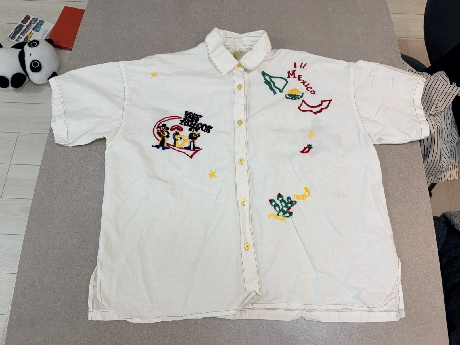 Amina Mexico Embroidered Short Sleeve Shirt White Ethnic Folk Cotton Japan