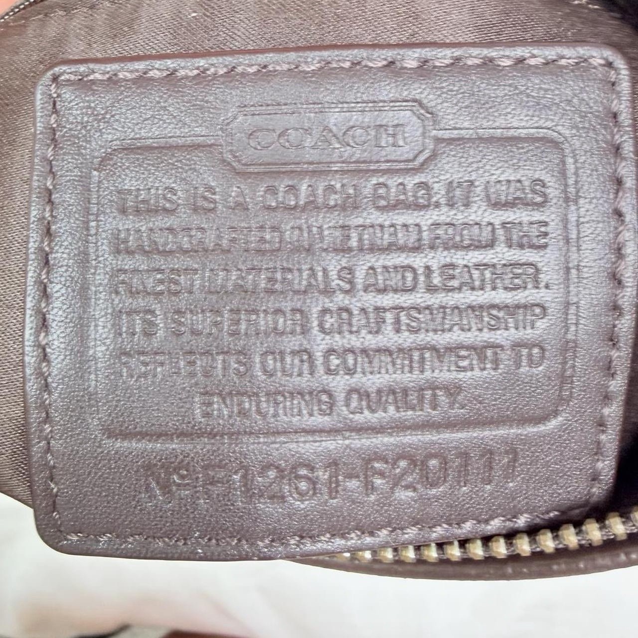 Coach Signature Monogram Beige/Brown Shoulder Bag Zip Detachable Strap Pockets