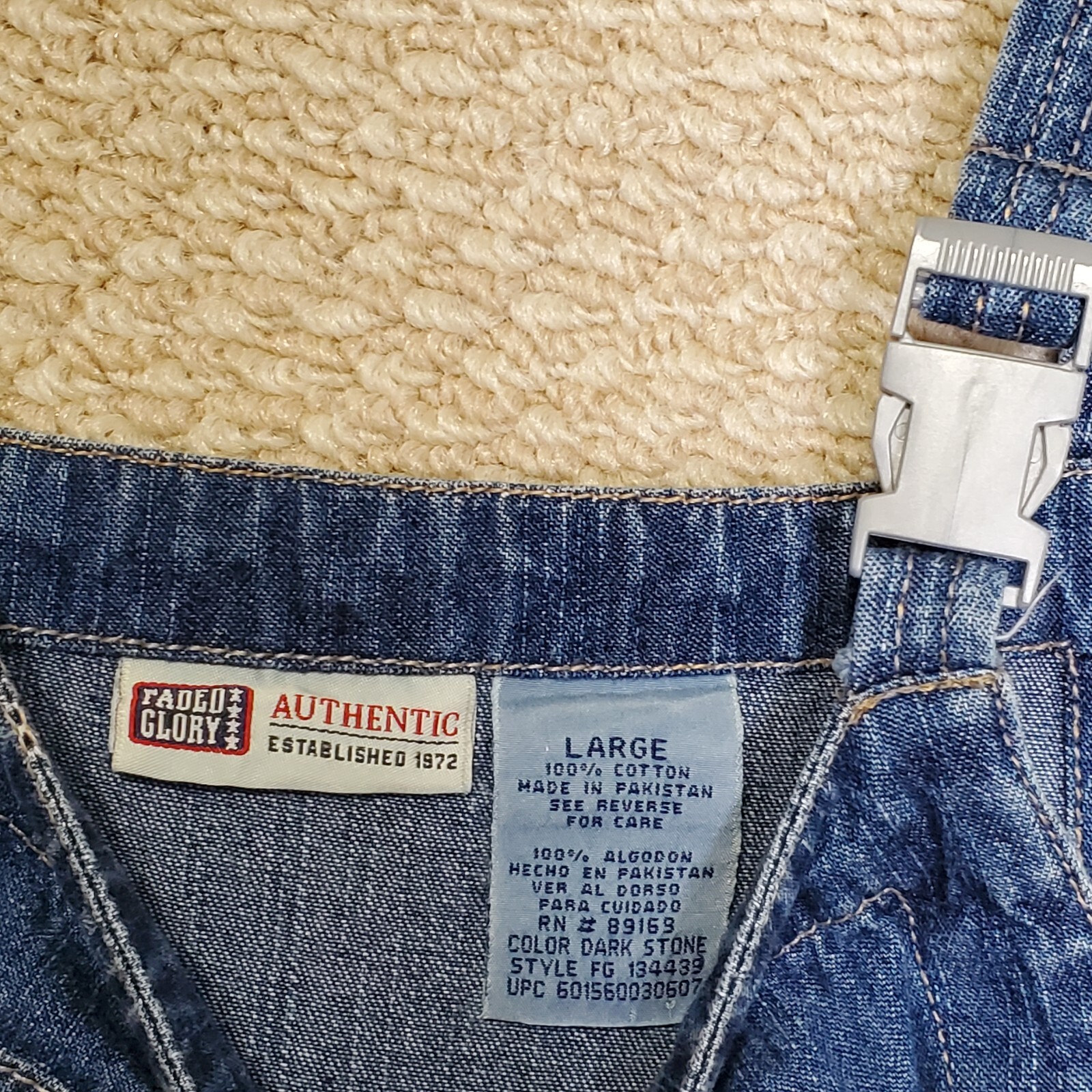 Vintage Overall Dress Sz Large Denim Blue Jean Faded Glory Modest 3 Pocket