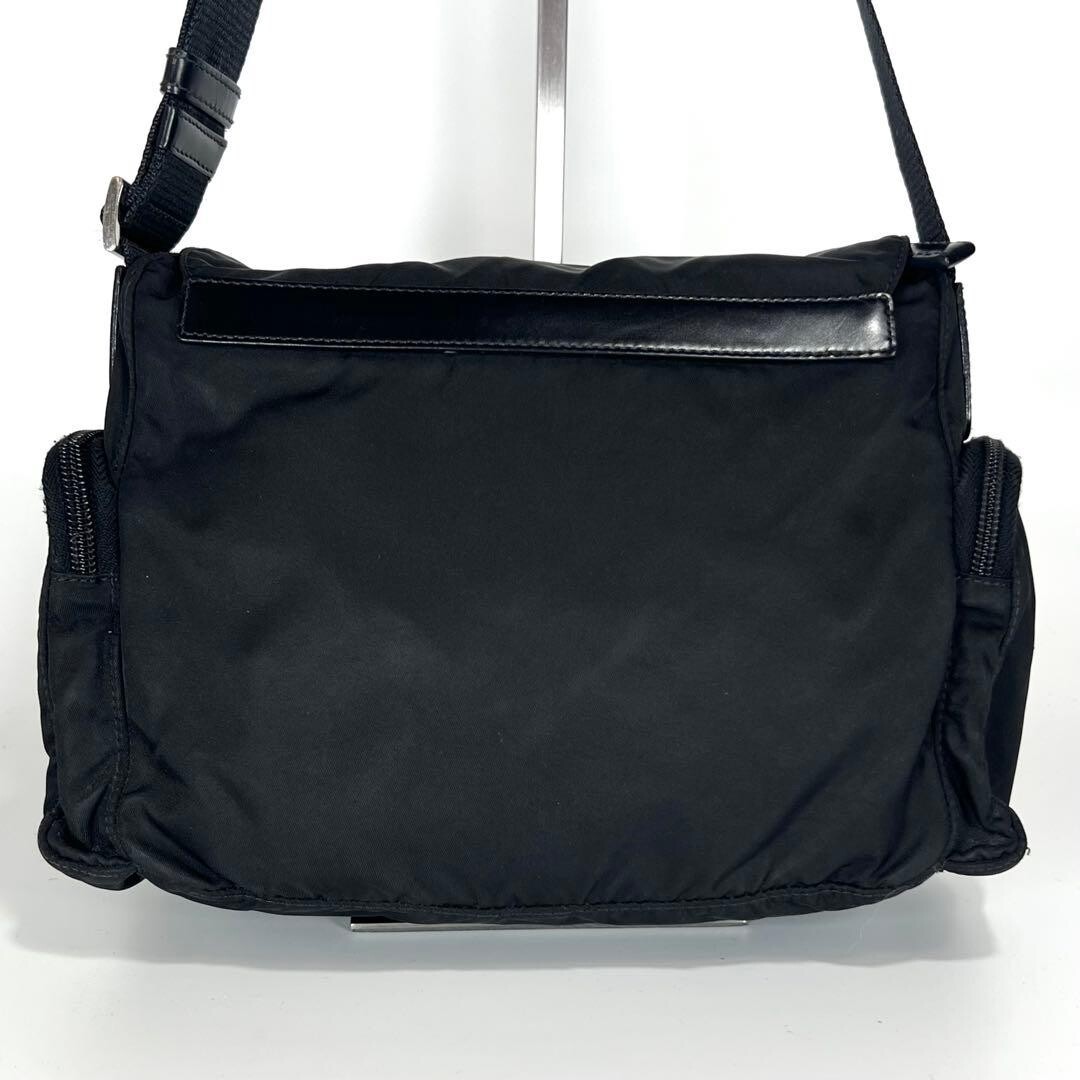 Prada Nylon Messenger Bag Black Triangle Logo Crossbody Flap Unisex 8.3in
