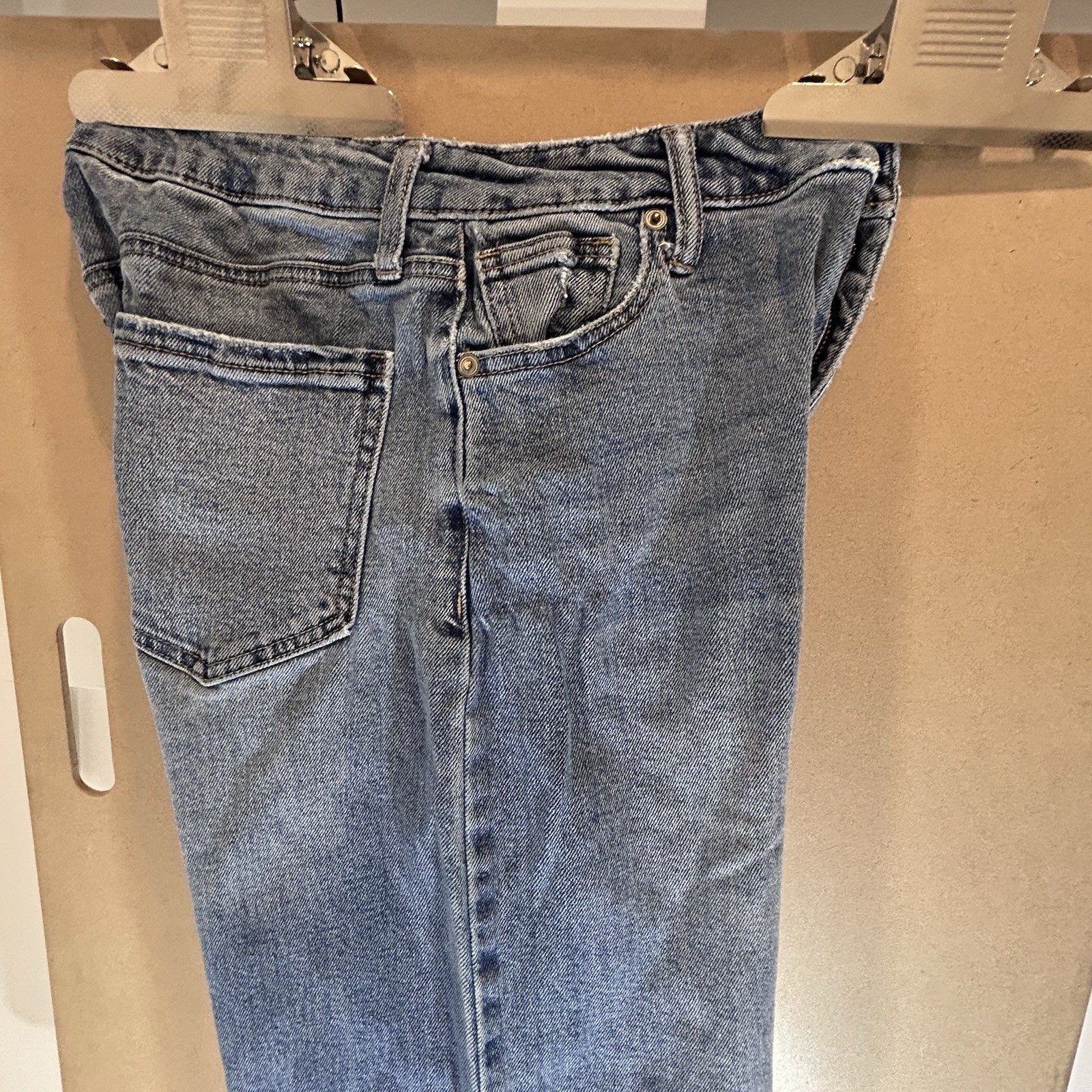 BCBGeneration Womens High Rise Wide Leg Jeans Light Wash Raw Hem Size 7/28