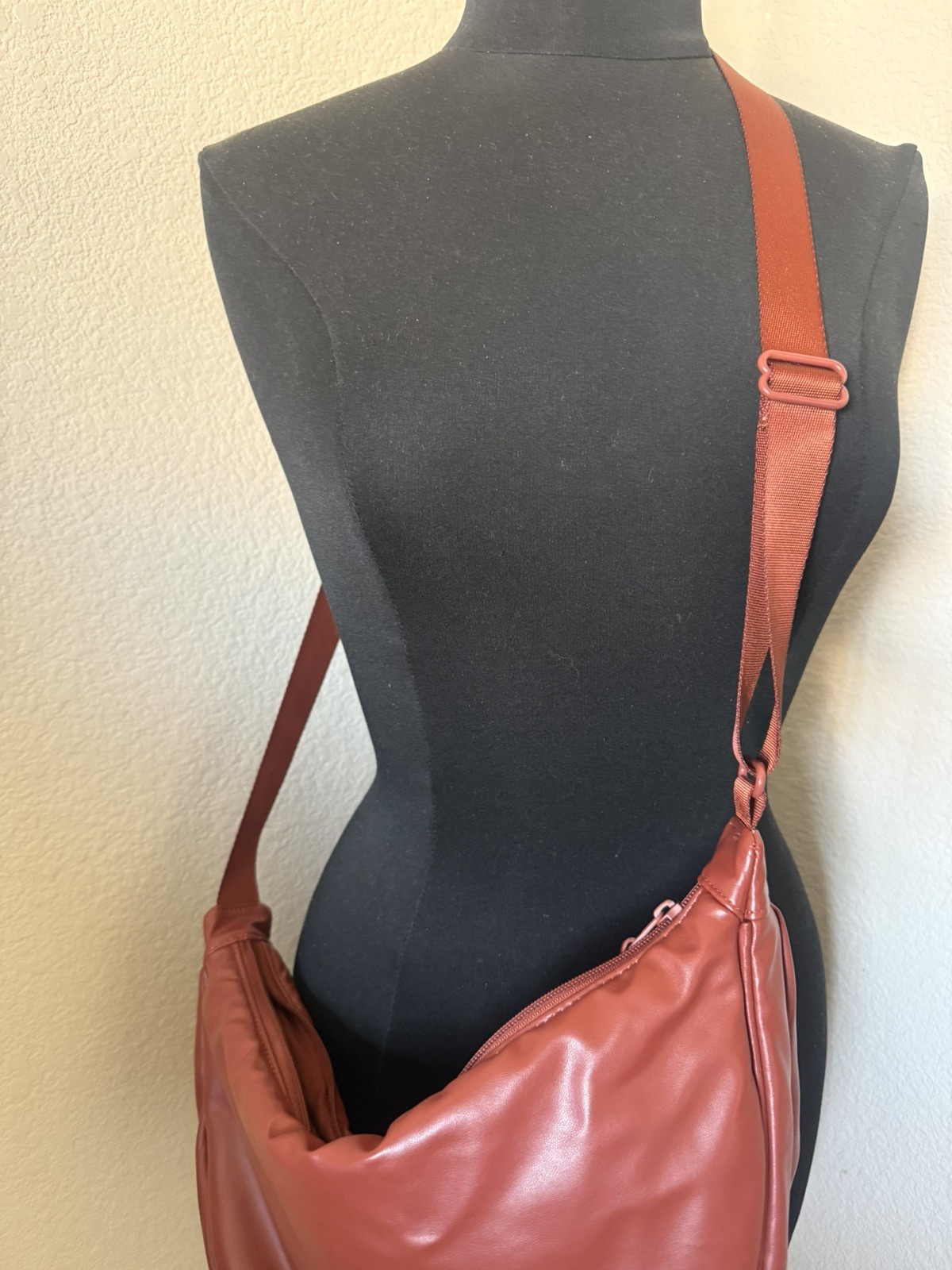 UNIQLO C Faux Leather Touch Round Shoulder Bag Dark Orange