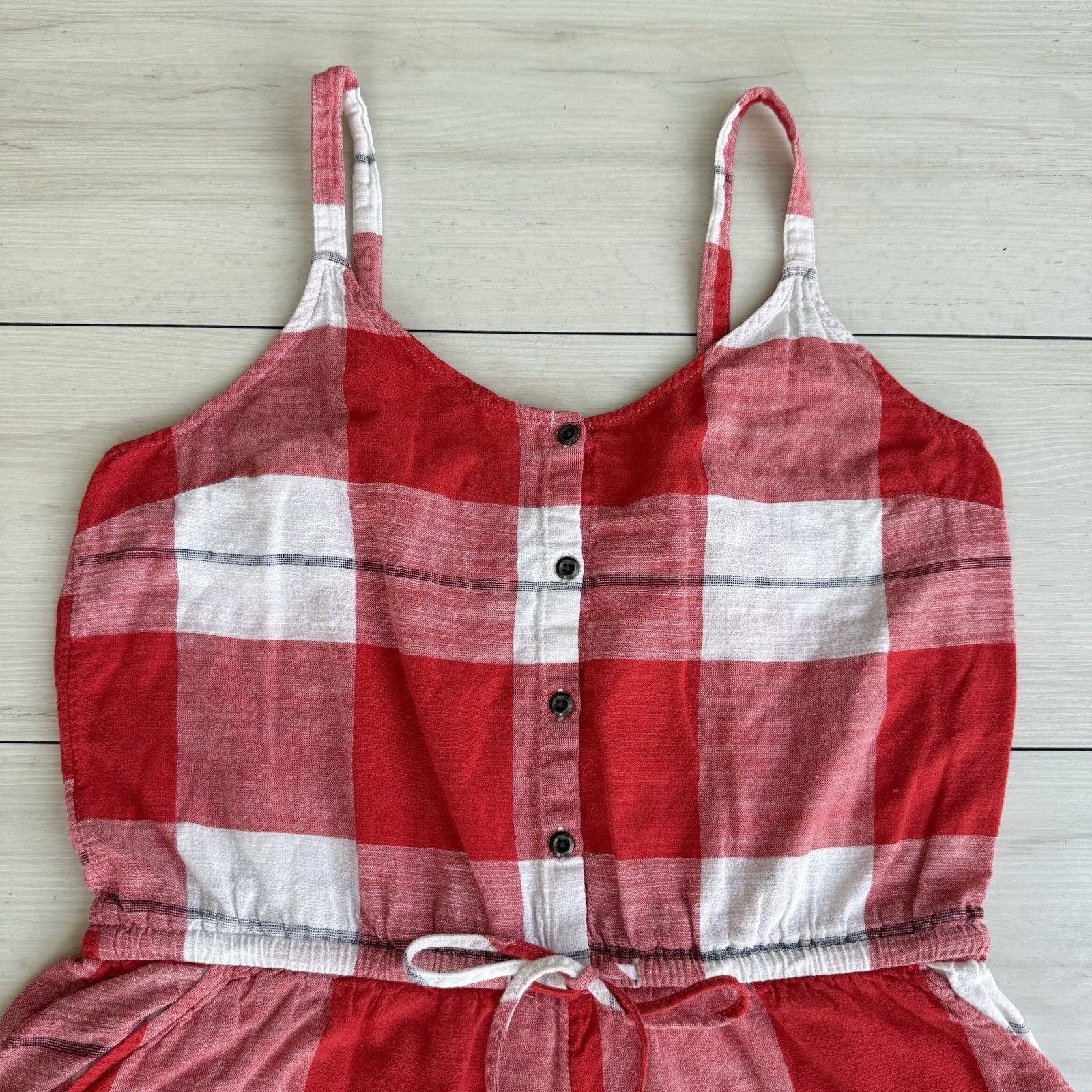 Old Navy Womens M Red White & Blue Plaid Sleeveless Shorts Romper 100% Cotton