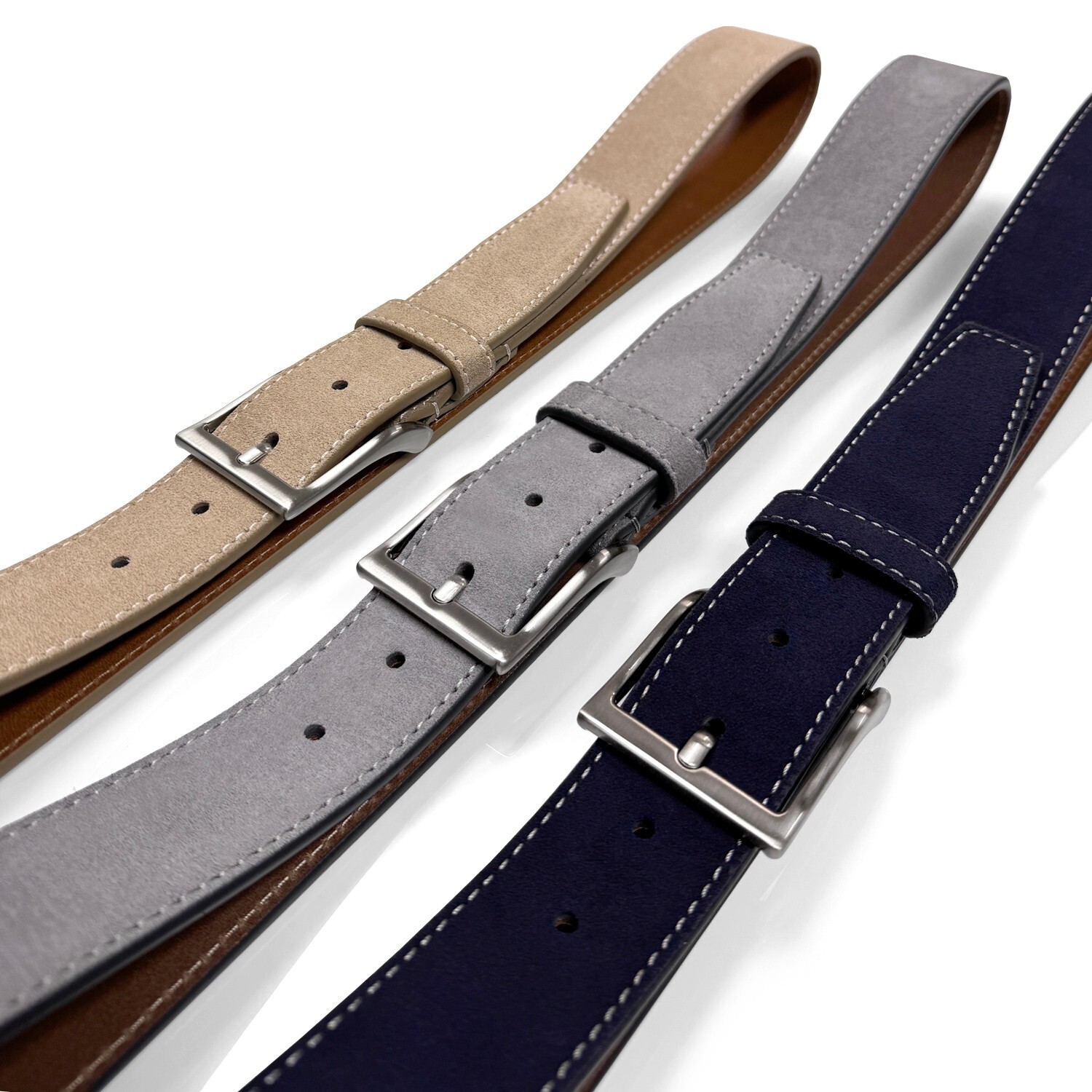 Brushed Nickel Buckle Suede Belt Genuine Leather Casual Jean Belt 1-1/2″ Wide