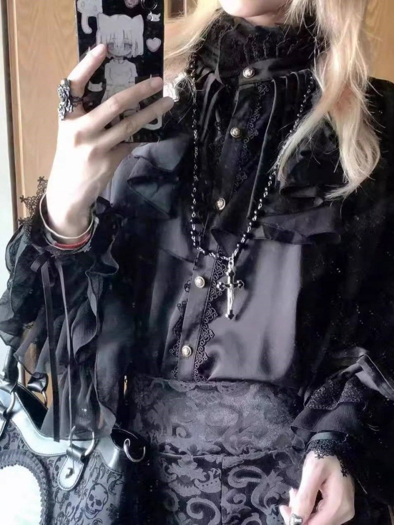 Men’s retro gothic style Long-sleeved ruffled shirt Loose blouse unisex