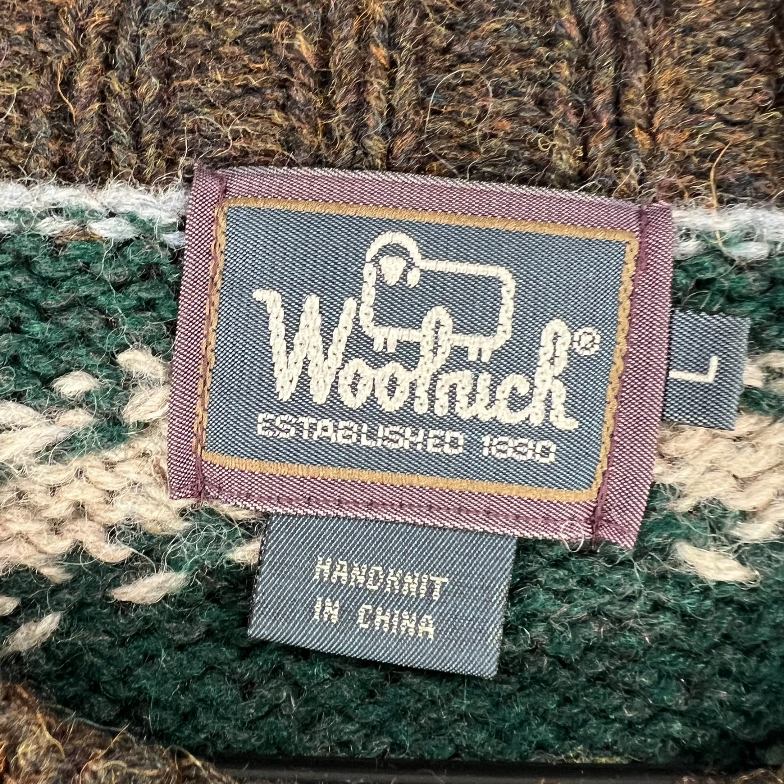 Woolrich Sweater Mens Large Geometric Long Sleeve Crew Handknit Casual Vintage