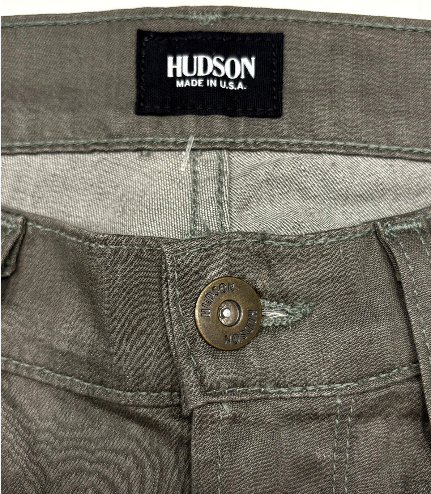 HUDSON BYRON NWT$195 STRAIGHT GREEN JEANS BUTTON FLY 97.5% COTTON USA-MADE SZ 33