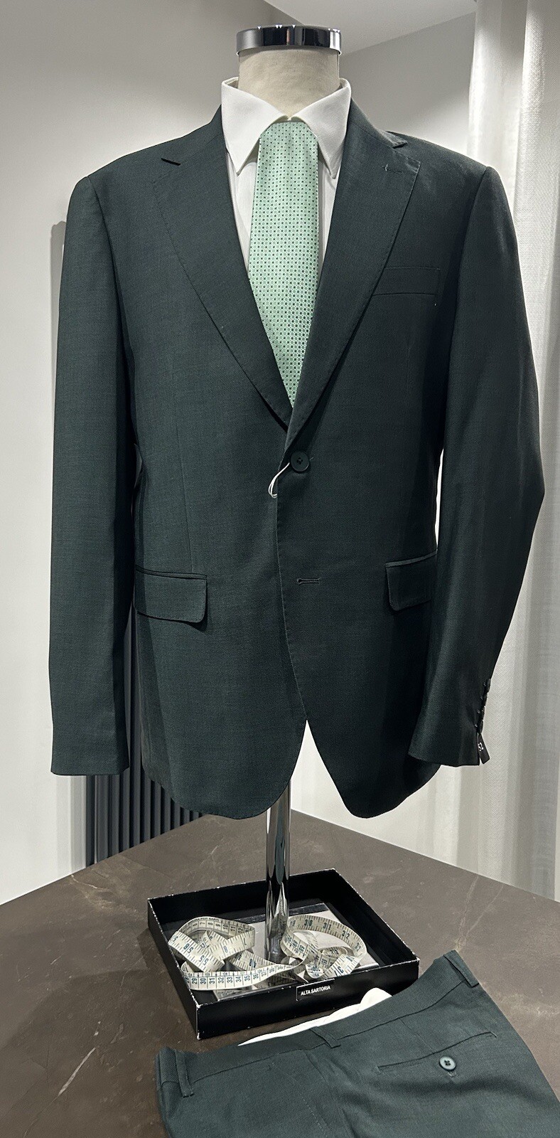 Men’s Tailored Dark Green Chicco Slim Fit Drop 7 Made In Italy Size 44 46