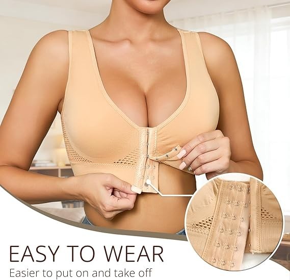 Front Closure Wireless Bra Breathable Mesh Post-Surgery Support