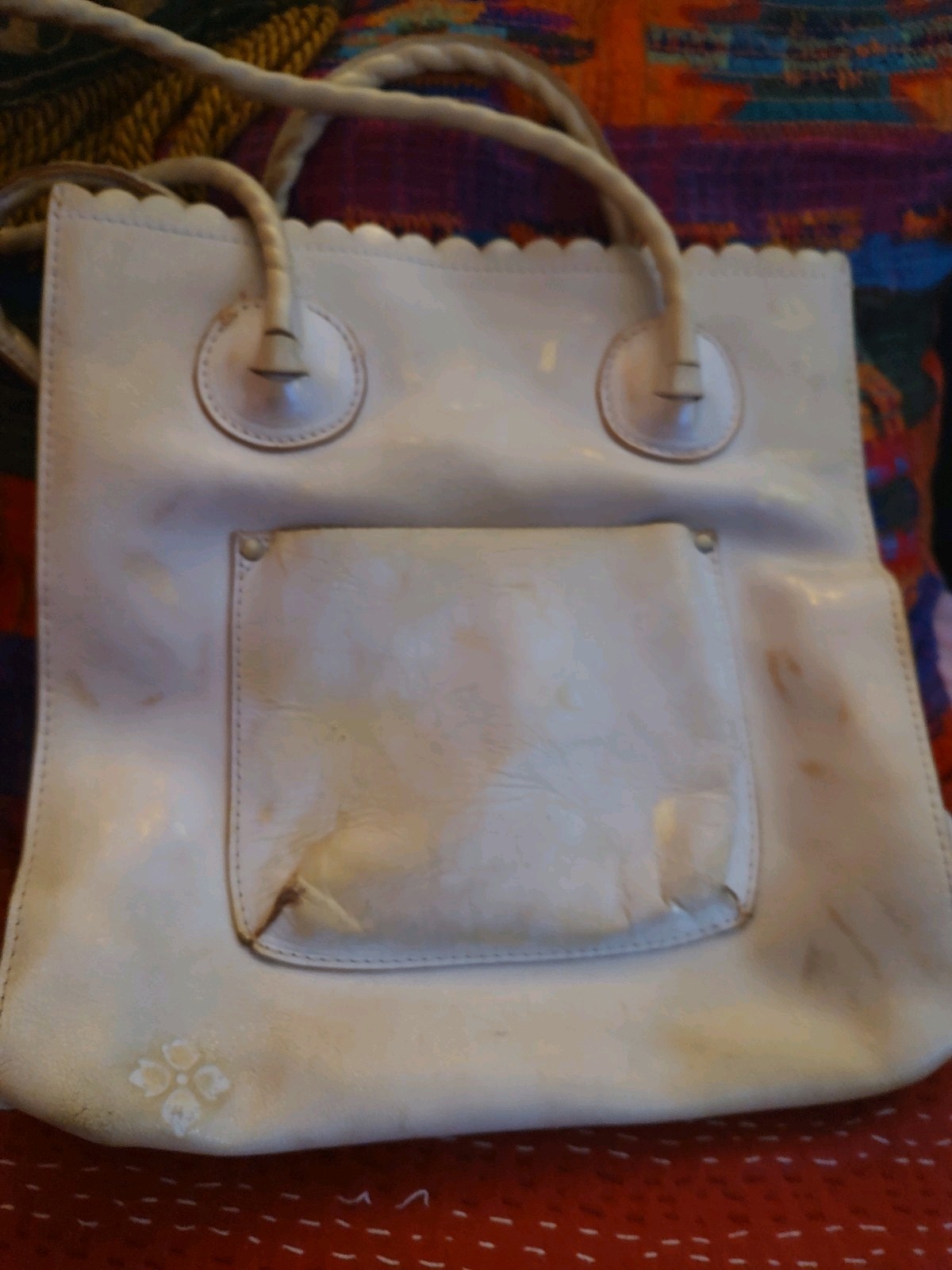 Vintage Italian Leather Western Style Handbag. Cut Out Floral Design