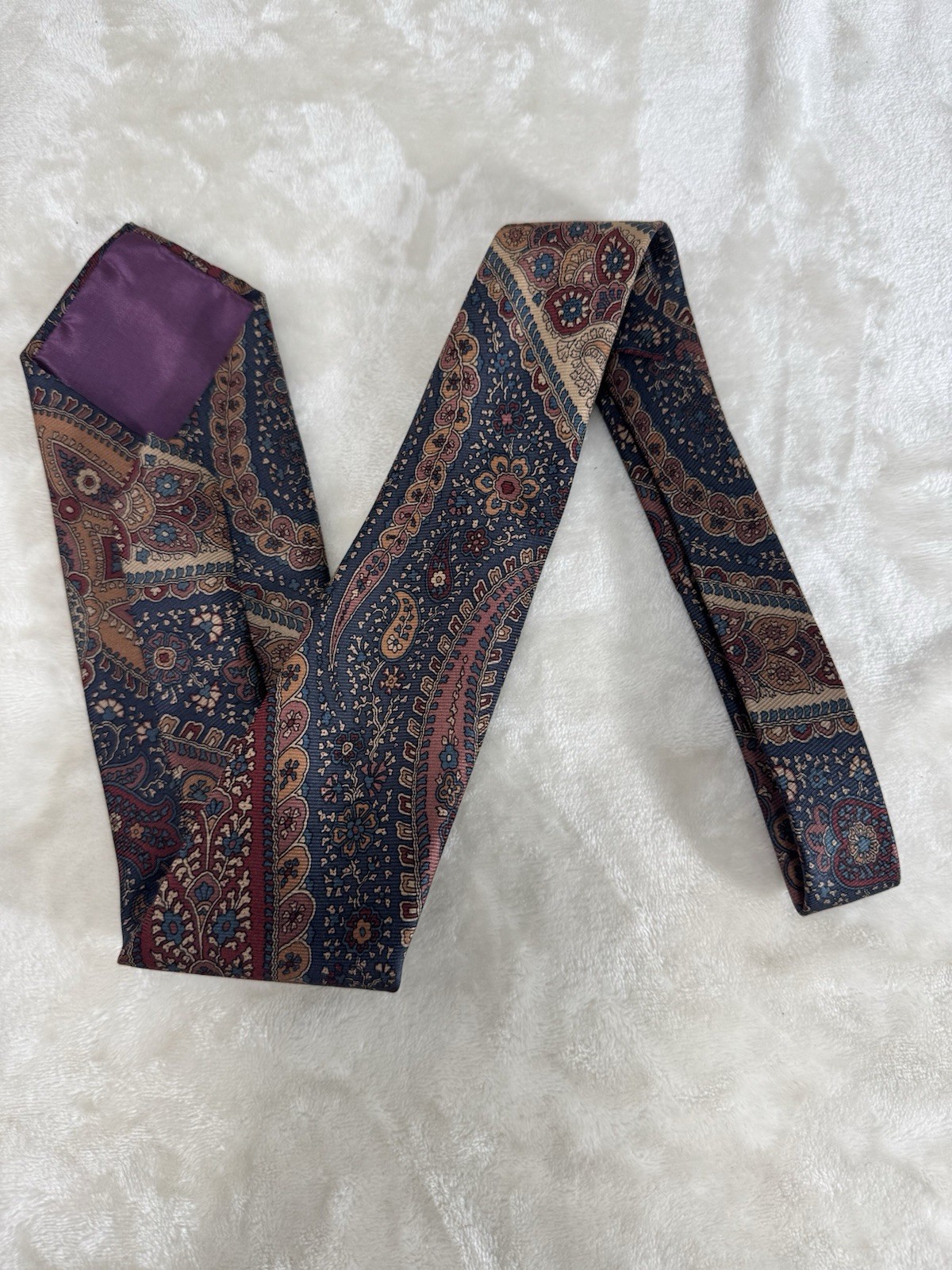 Jack Henry Silk Men’s Necktie England Gray, Maroon, Copper, Beigh Paisley