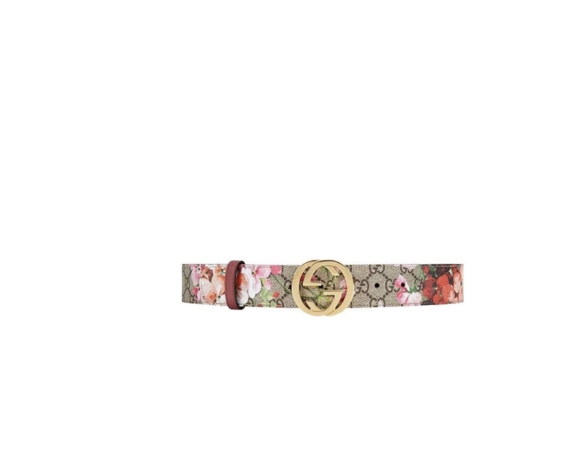 Gucci Guccissima Flower Print Leather Double G Buckle Belt size 100