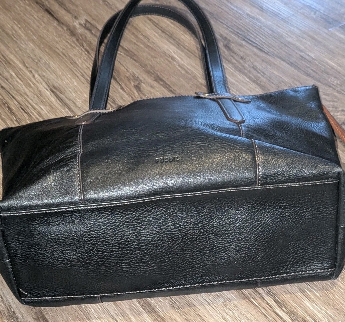 Fossil Felicity Black Leather Tote SHB1981001 Shoulder Bag Purse Brass Accents